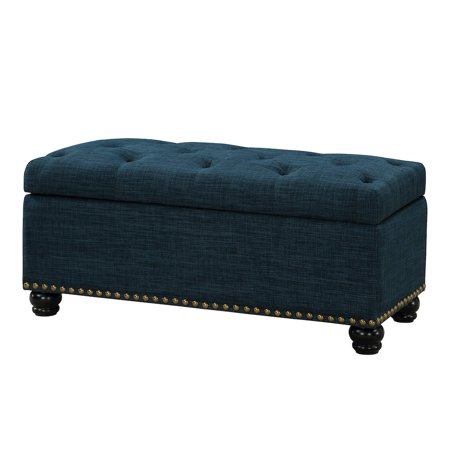 Convenience Concepts 18 Upholstered Fabric Storage Ottoman Bench in Blue