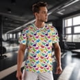 thumbnail image 3 of Wukai Colorful Dinosaurs Print Men's Short-Sleeved Mesh T-Shirt,Quick-Dry Short Sleeve Workout T-Shirt-, 3 of 8