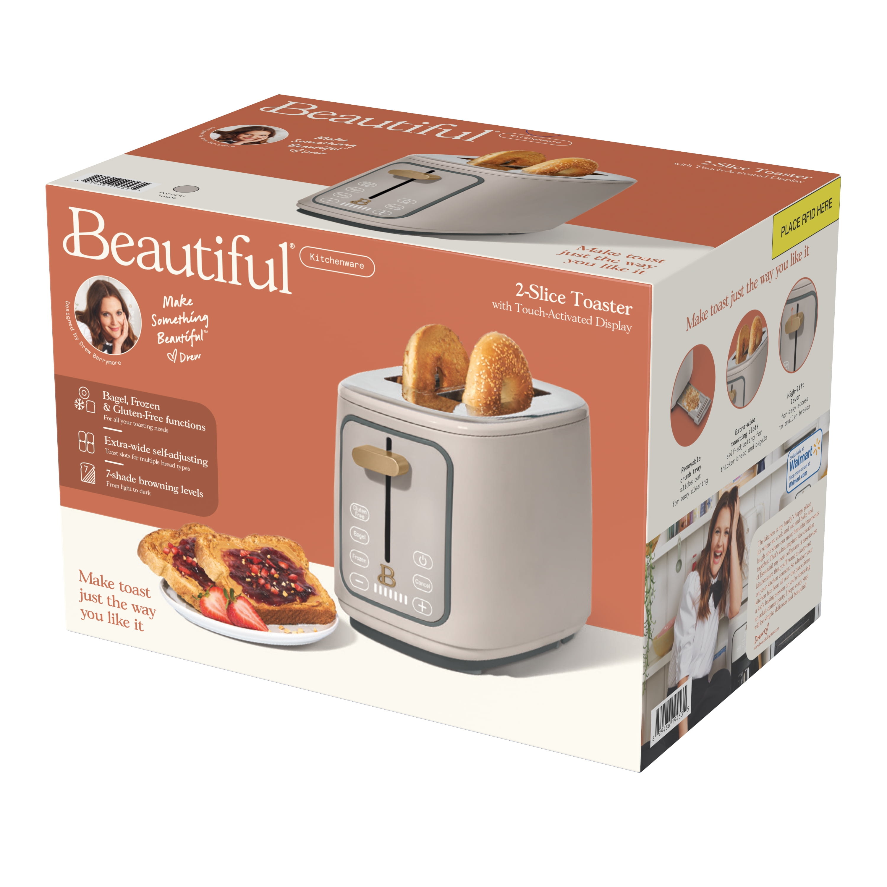 Beautiful 2 Slice Toaster with Touch-Activated Display, Porcini Taupe by Drew Barrymore