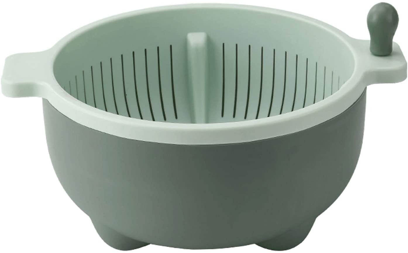 Basket Colander DoubleLayer Rotating Drain Basket With Round Plastic Handle Washable Vegetable