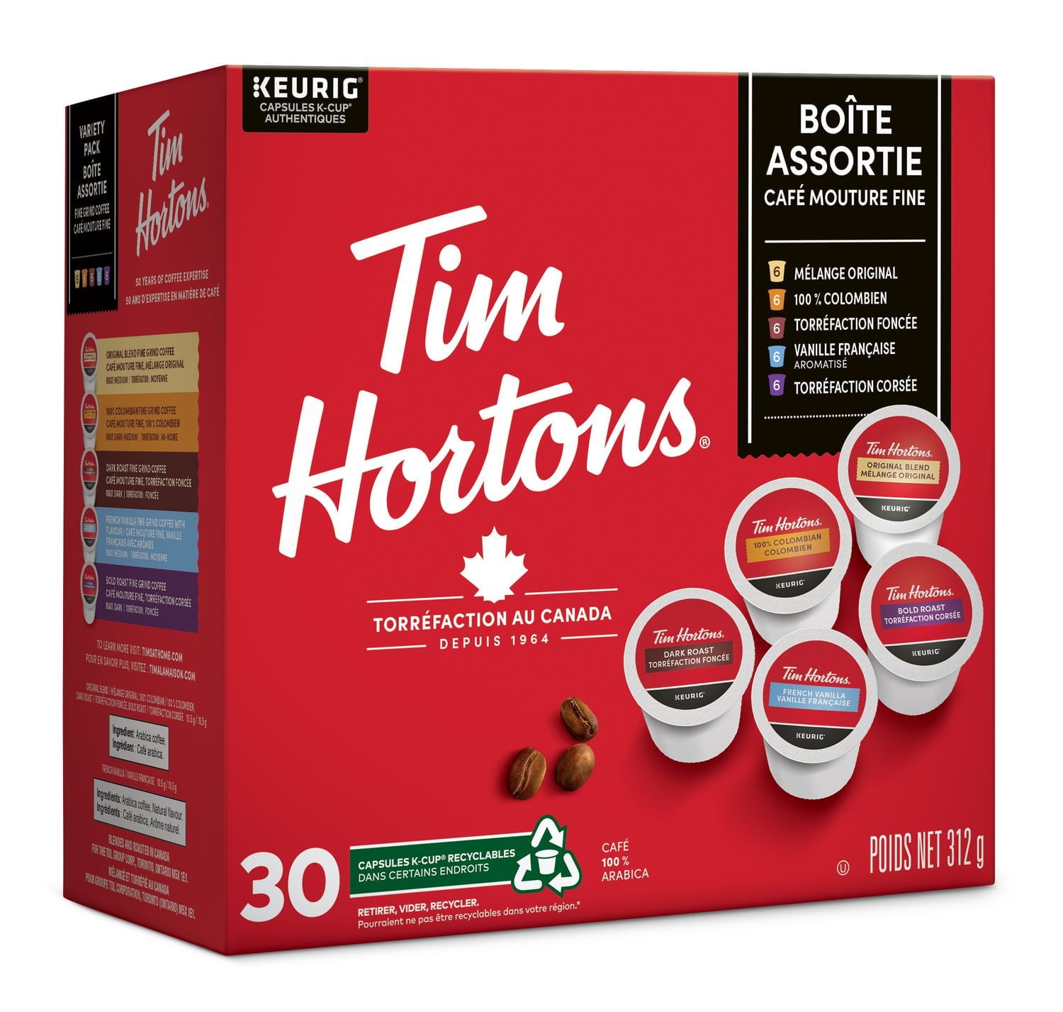 Tim Hortons Dosettes de café à usage unique, paq. de 30 variété Keurig Capsules K-Cup 30ct