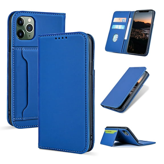 Dteck Case for Apple iPhone 11 Pro 5.8-inch, Luxury Magnetic Skin-Friendly Feel Leather Card Holder Wallet Case Folio Kickstand Cover,Blue