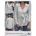thumbnail image 7 of Xuanfei Women Striped Lapel V Neck Bowknot Tie Front Long Sleeve Blouse, 7 of 7