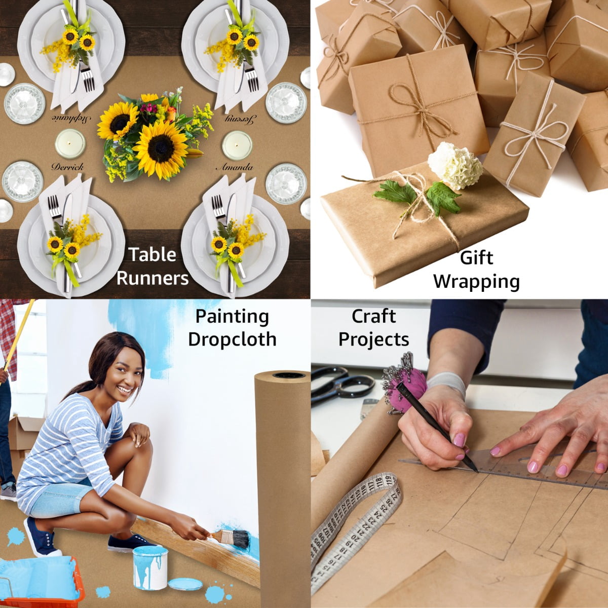 UOFFICE Kraft Paper Roll 600'x12" 50lb Brown Wrapping Cushioning Fill