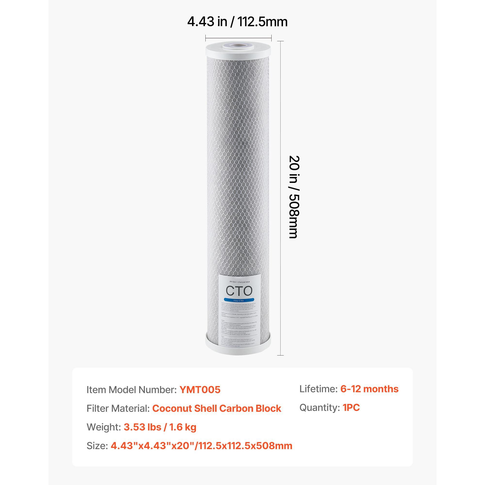 Whole House Water Filter Replacement Cartridge 4.5x20 Inch CTO Activated Carbon Block 100000 Gallon for Kitchen Bathroom