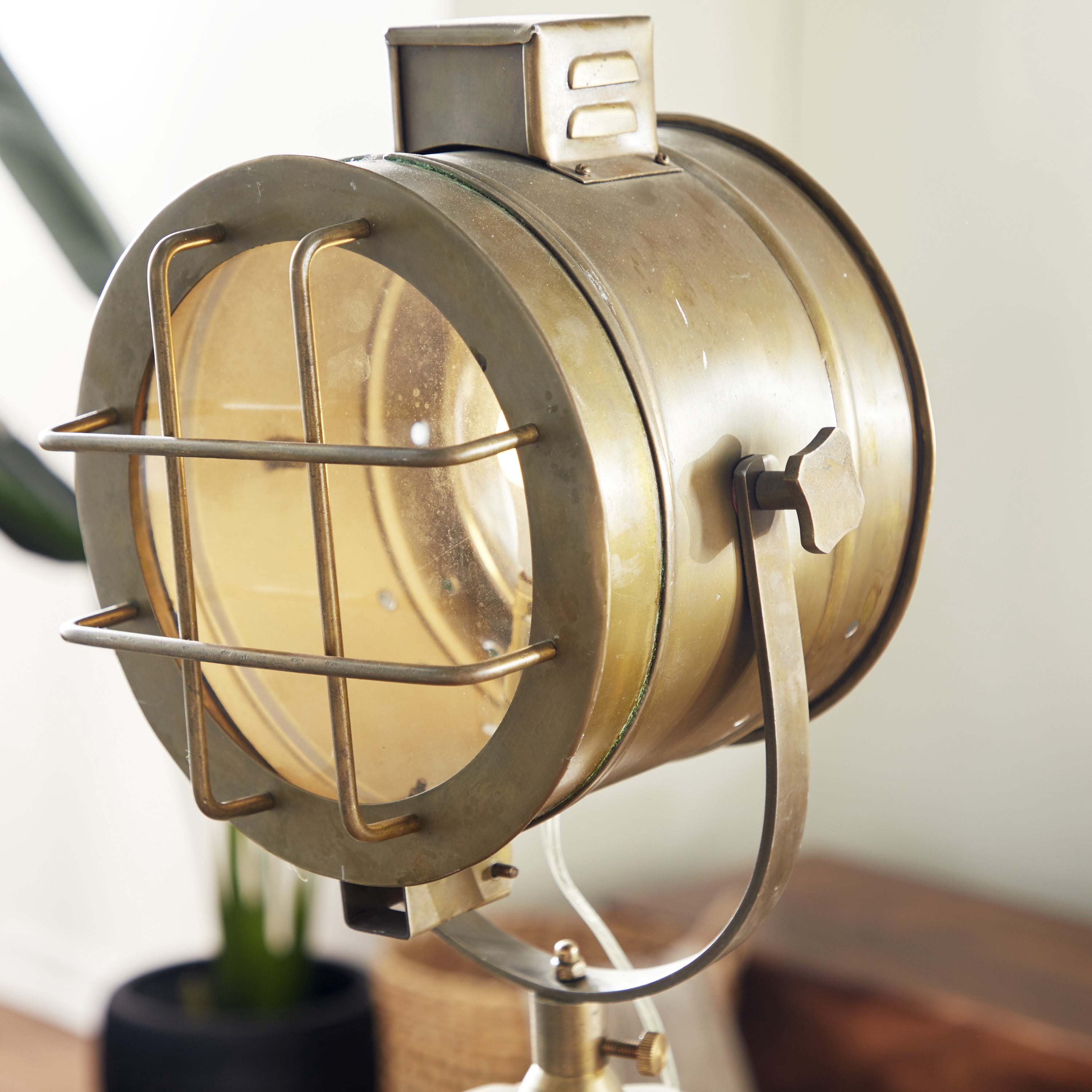DecMode 71" Spotlight Brown Floor Lamp with Brass Metal Shade