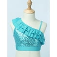 thumbnail image 3 of TiaoBug Kids Girls Asymmetrical Ruffled Sequin Performance Crop Tops Modern Jazz Hip Hop One Shoulder Dance Top Blue 10, 3 of 7