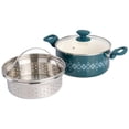 thumbnail image 2 of Spice by Tia Mowry Savory Saffron 5 QT Healthy Nonstick Ceramic Dutch Oven W/ Stainless Steel Steamer Insert and Lid - Teal, 2 of 7