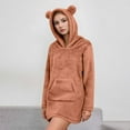 thumbnail image 6 of yardsong Flannel Pajamas for Women Women's Fleece Hooded Nightgown Long Sleeve Flannel Night Dress Fuzzy Sleepwear Pajama with Pockets Orange,S, 6 of 9