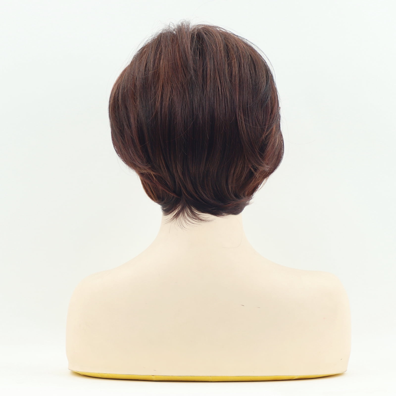 Women Short Straight Auburn Wig Side Bangs Heat Resistant Synthetic Hair