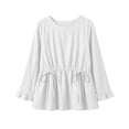 thumbnail image 3 of Lenpel Womens Fall Tops Casual Loose Long Sleeve Ruffle Cuffs Shirts Fashion Drawstring Crew Neck Peplum Blouses, 3 of 5