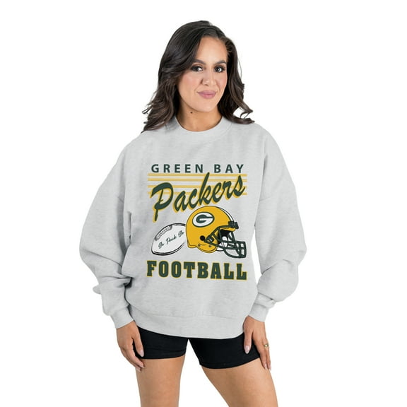 Women's Gameday Couture  Ash Green Bay Packers Home Turf Oversized Premium Fleece Pullover Sweatshirt