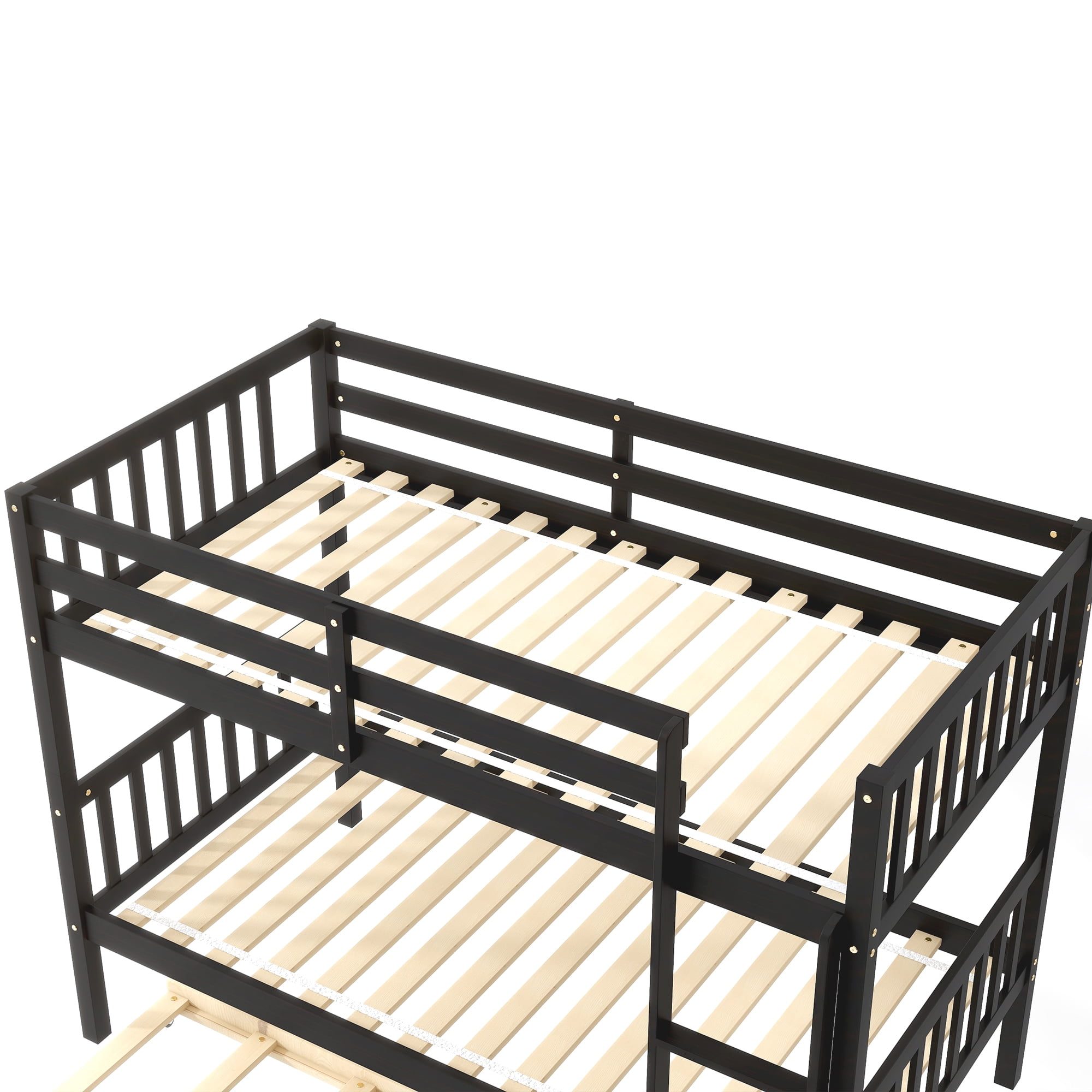 Aukfa Twin over Twin Bunk Bed with Trundle, Wooden Bunk Bed Frame for Kids - Espresso