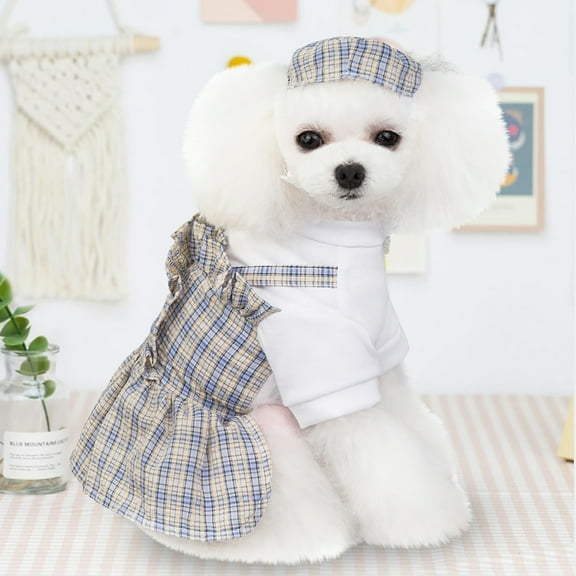 FAMTKT Pet Dog Summer New Dress Cute Plaid Uniform Skirt Princess Style Unisex, Dog Birthday Party Supplies, Pet Clothes