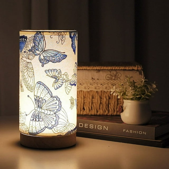 Lámpara de mesa de madera para dormitorio | Lámpara de noche con pantalla de tela y base caqui | Lámpara de noche ambiental para dormitorio infantil, guardería o dormitorio infantil.