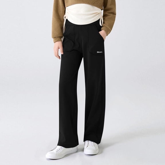hengsof Girls High Waist Lounge Pants for 5-15 Years Straight Leg Athletic Wide Leg Pants with Side Pockets Yoga Dance Comfort Pants