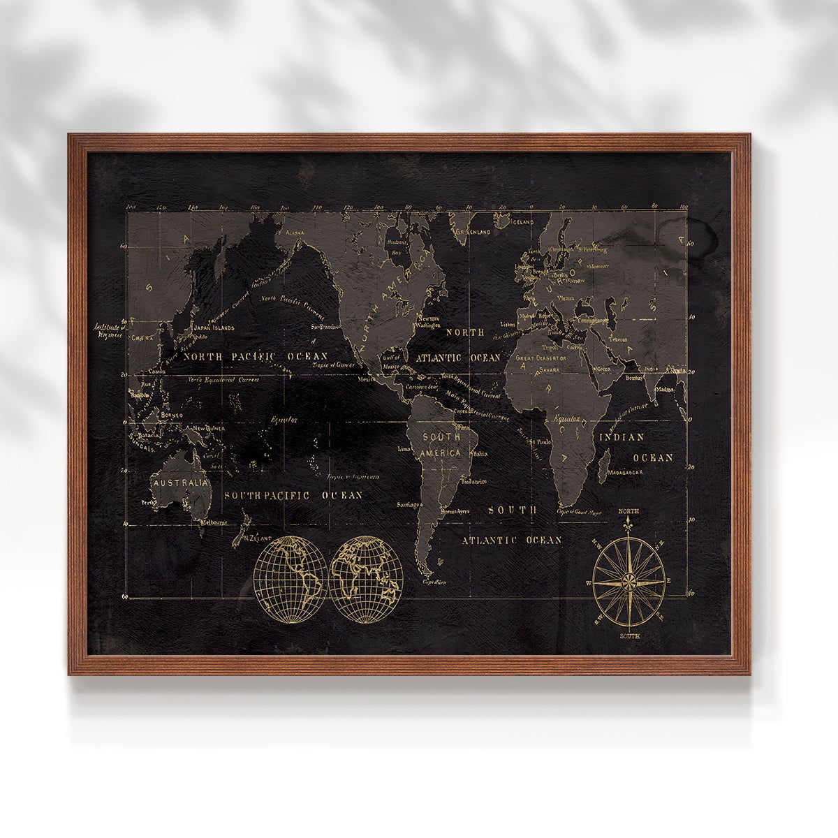 Black Gold Map by Carol Robinson - Restickable Framed Giclée Print