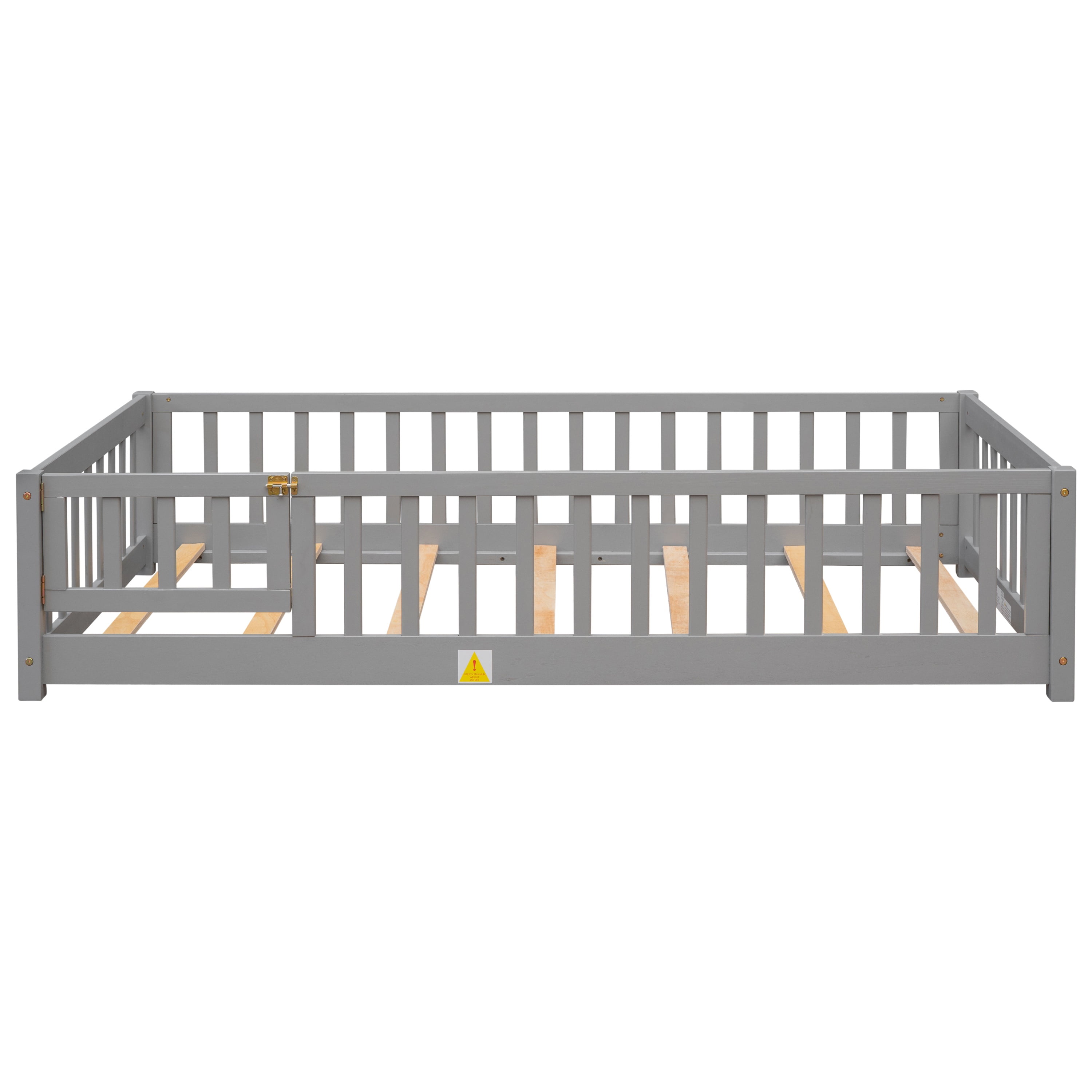 PAPROOS Twin Size Floor Bed, Solid Wood Toddler Bed with Slat, Fence Guardrail and Door, No Box Spri(图2) PAPROOS Twin Size Floor Bed, Solid Wood Toddler Bed with Slat, Fence Guardrail and Door, No Box Spri(图2)