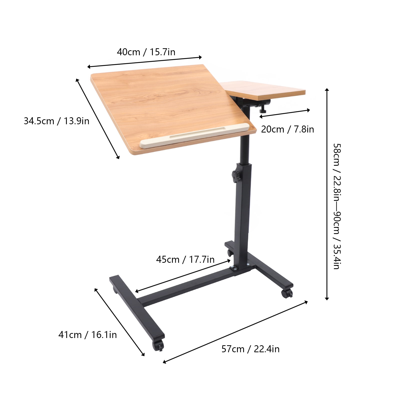 Loyalheartdy Rolling Laptop Desk Height Adjustable Tilt Tray Moving Stand for Office Laptop Bed Sofa Side Table