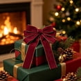thumbnail image 5 of Lilixerw Woven Ribbon Christmas Bow, Burgundy Multi Loop Bow With Gold Edge Trim, 5.11x7.08 Inch, for Tree Wreath Gift Party Door Mantel Decoration, 5 of 6