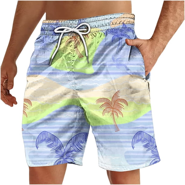 Pantalones Cortos Casuales de los Hombres Impresos Pantalones de Playa con Cordón de Bolsillo Deportivos, Poliéster Ligero para Primavera Verano Al Aire Libre Y Diario
