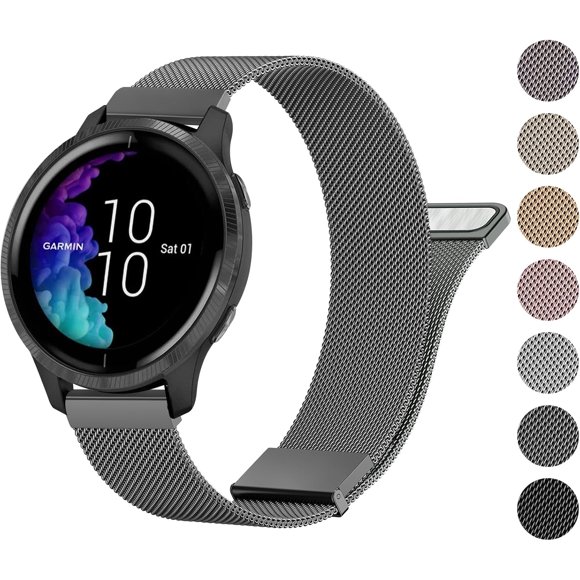 REQO Metal Band Compatible with Garmin Venu 2 Plus / Sq / Vivoactive 3 Watch Band Women Men, Stainless Steel Replacement Strap for Garmin Vivomove Sport, Vivoactive 3 Music, Forerunner 645 / 245