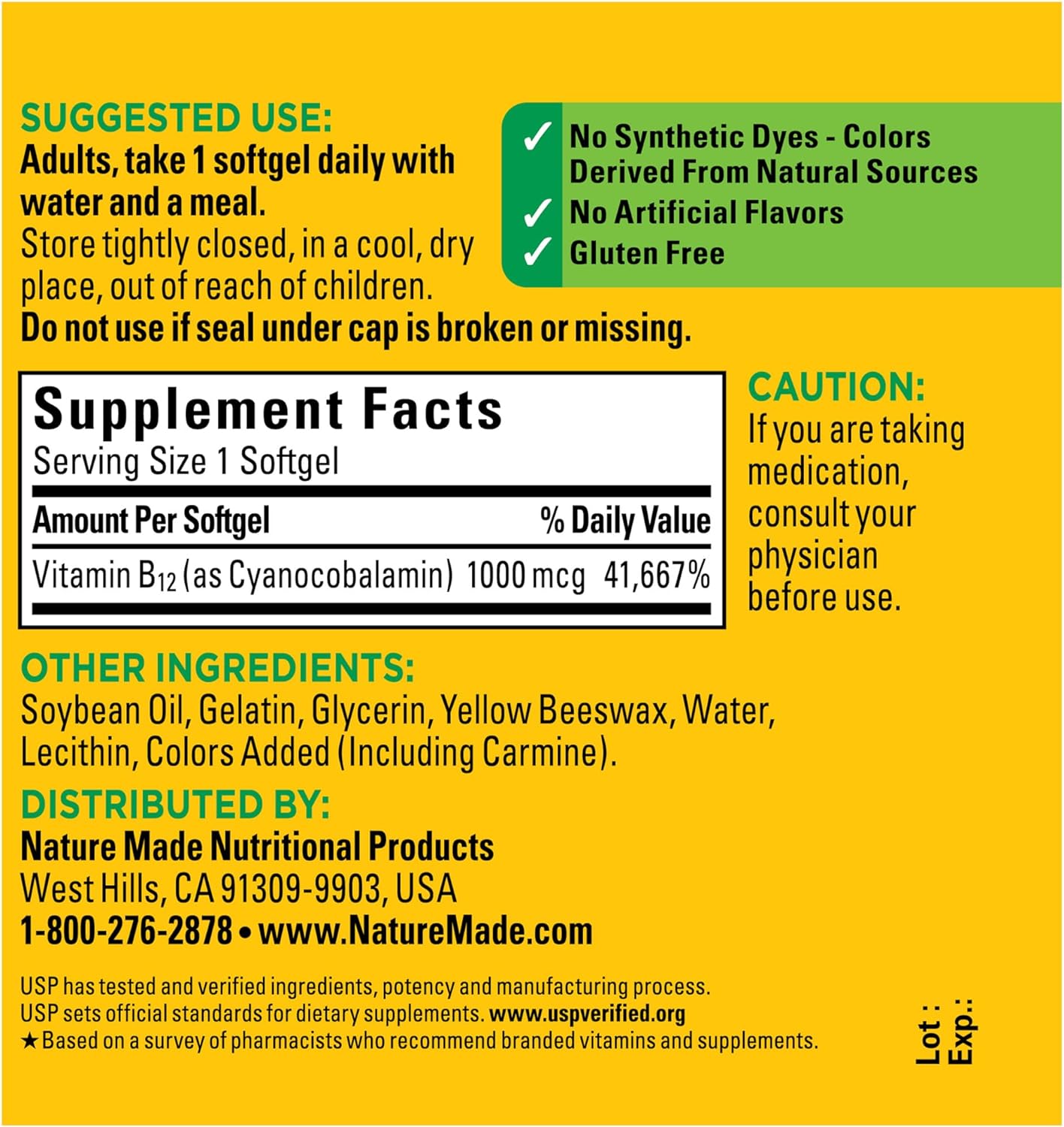 Nature Made Vitamin B12 1000 mcg Softgels, Dietary Supplement, 150 Count