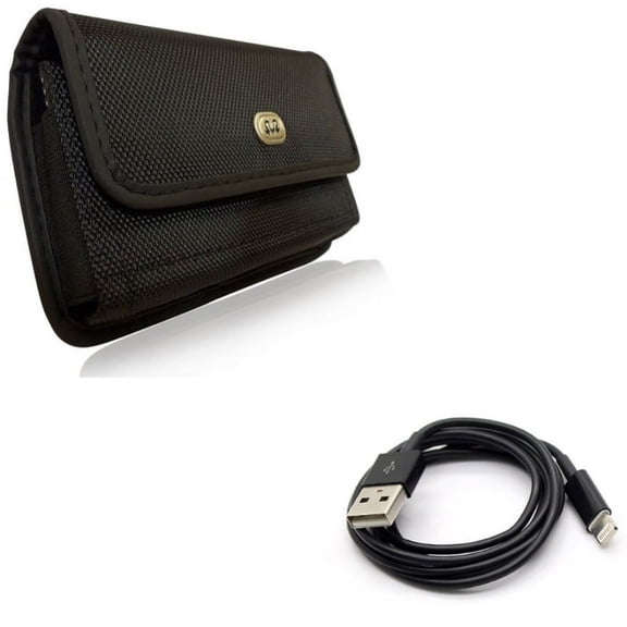 Charger Cord 6ft USB Cable w Rugged Case Belt Clip for iPhone XS Max/8 PLUS/7 Plus/6S Plus/6 Plus - Power Wire Long Sync Fast Charge and Holster Canvas Cover Pouch Carry