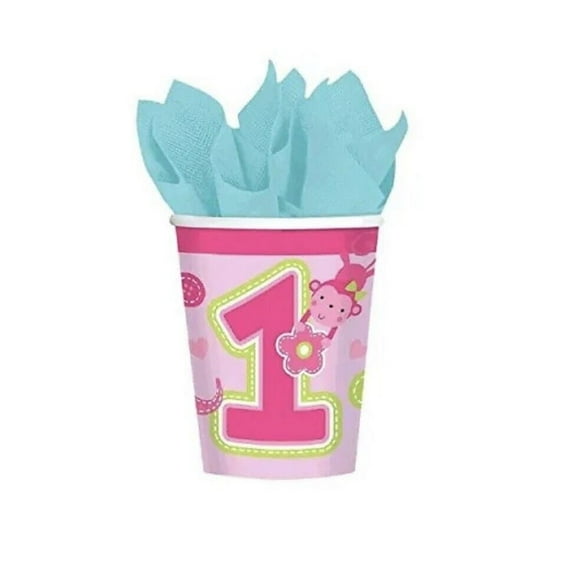 One Wild Girl Jungle Animal Cute Kids 1st Birthday Party 9 oz. Paper Cups