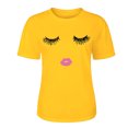 thumbnail image 4 of Hecho para Más Camisa Mujeres Sudadera de Manga Corta con Patrón Casual con Diseño de Pestañas Impreso, Cuello Redondo para el Hogar Y el Trabajo, 4 of 8