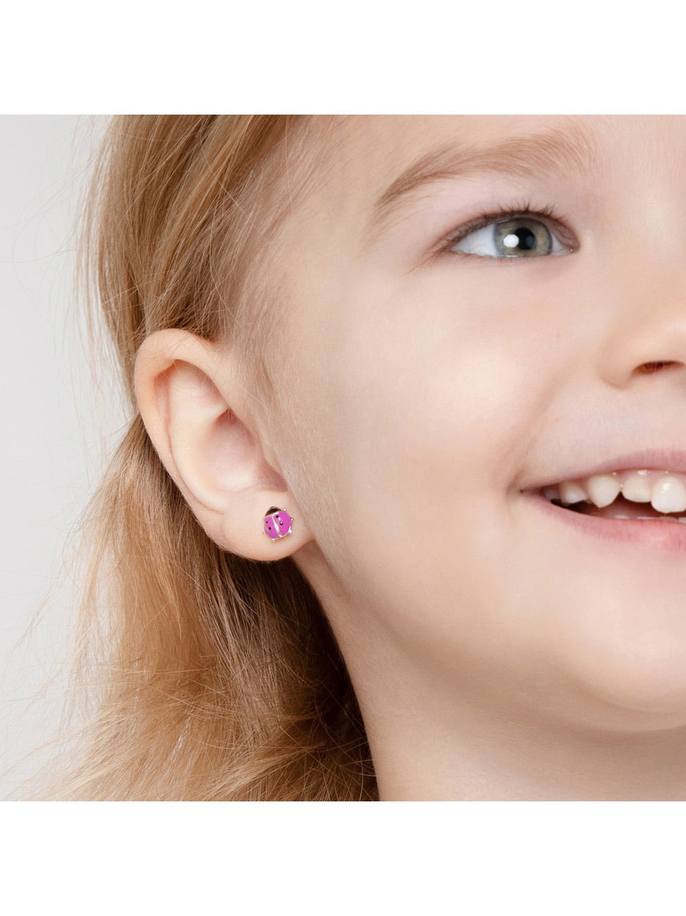 925 Sterling Silver Girls Enamel Ladybug Earrings with Safety Screw Back Toddler