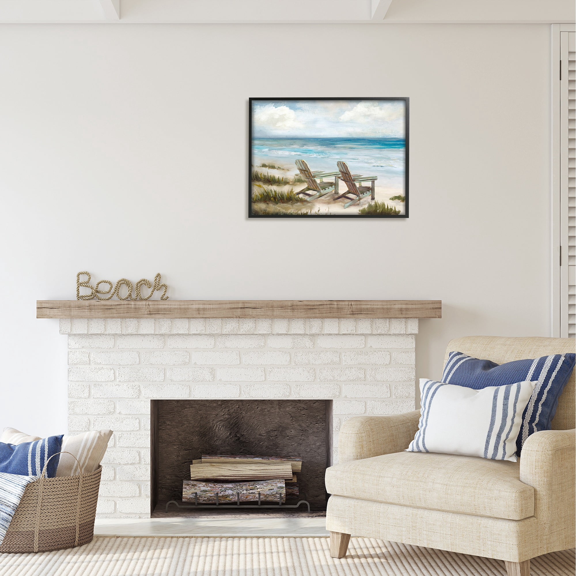 Stupell Industries View For Two Beach Chairs Nature Painting Black Framed Art Print Wall Art, 30 x 24