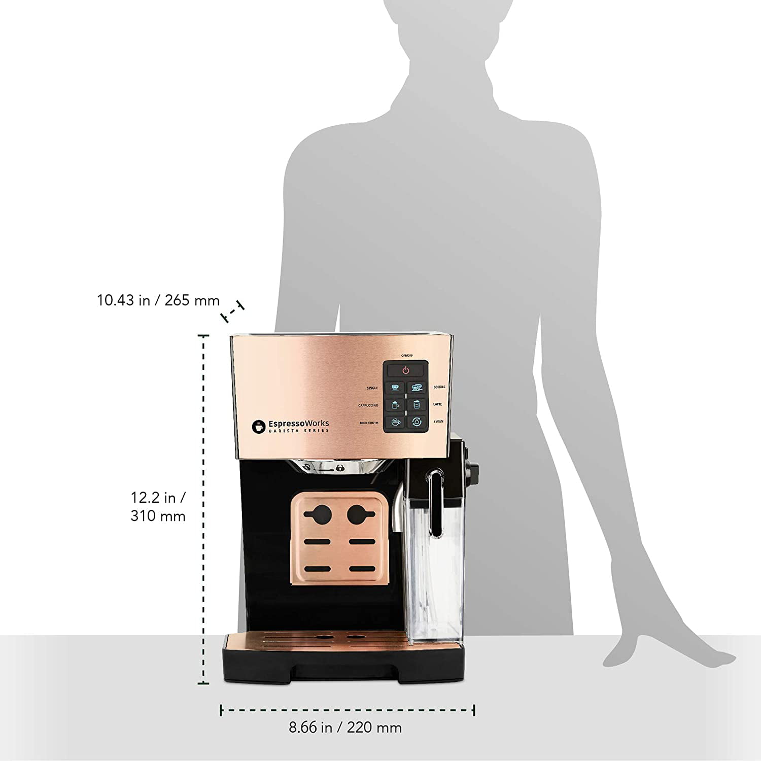 Espresso Machine, Latte & Cappuccino Maker- 19 Bar Pump, 10 pc All 