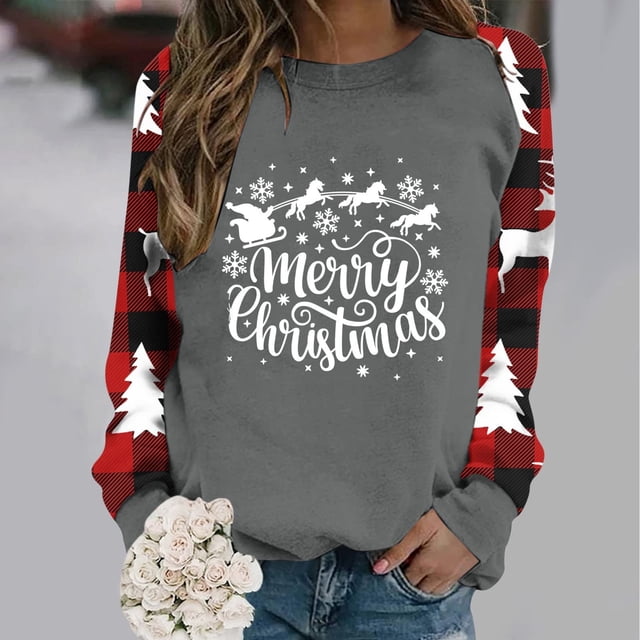 Pntutb moda mujer estampado cuello redondo pulóver tops manga larga cómoda blusa sudadera Pntutb Pntutb-8519