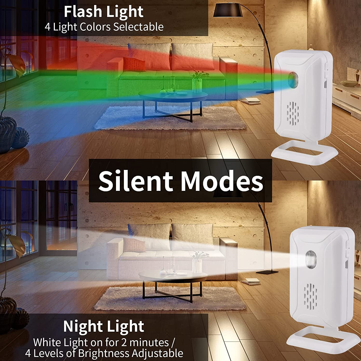 NineLeaf Motion Sensor Alarm, Motion Sensor Doorbell, Wireless Infrared Home Security, PIR-Powered, Color Light Indicator, Welcoming Doorbell for Shops, Stores, Hotels & Offices (2Receivers 1Sensors)