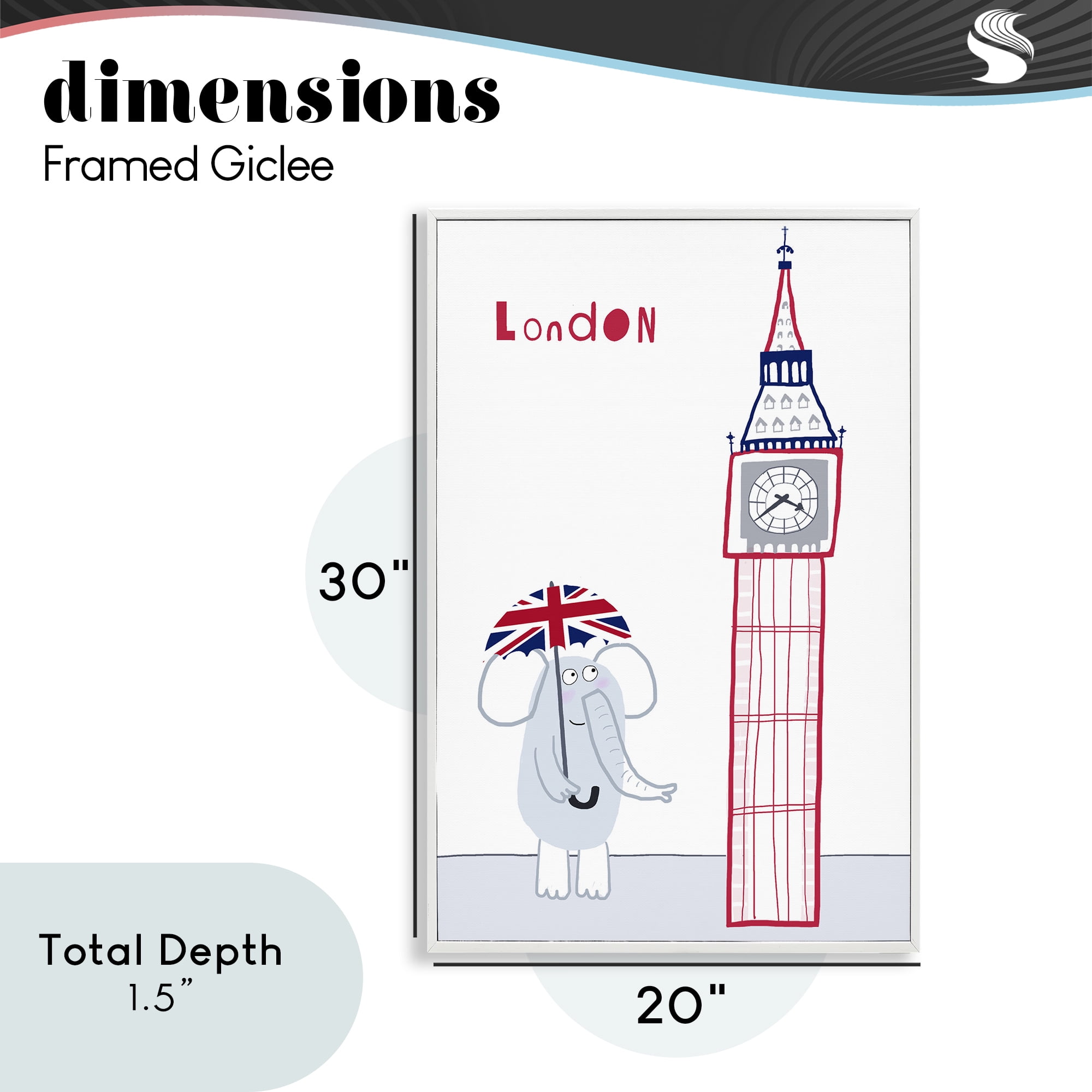 Elephant & Big Ben London White Framed Giclee Art, design by Carla Daly