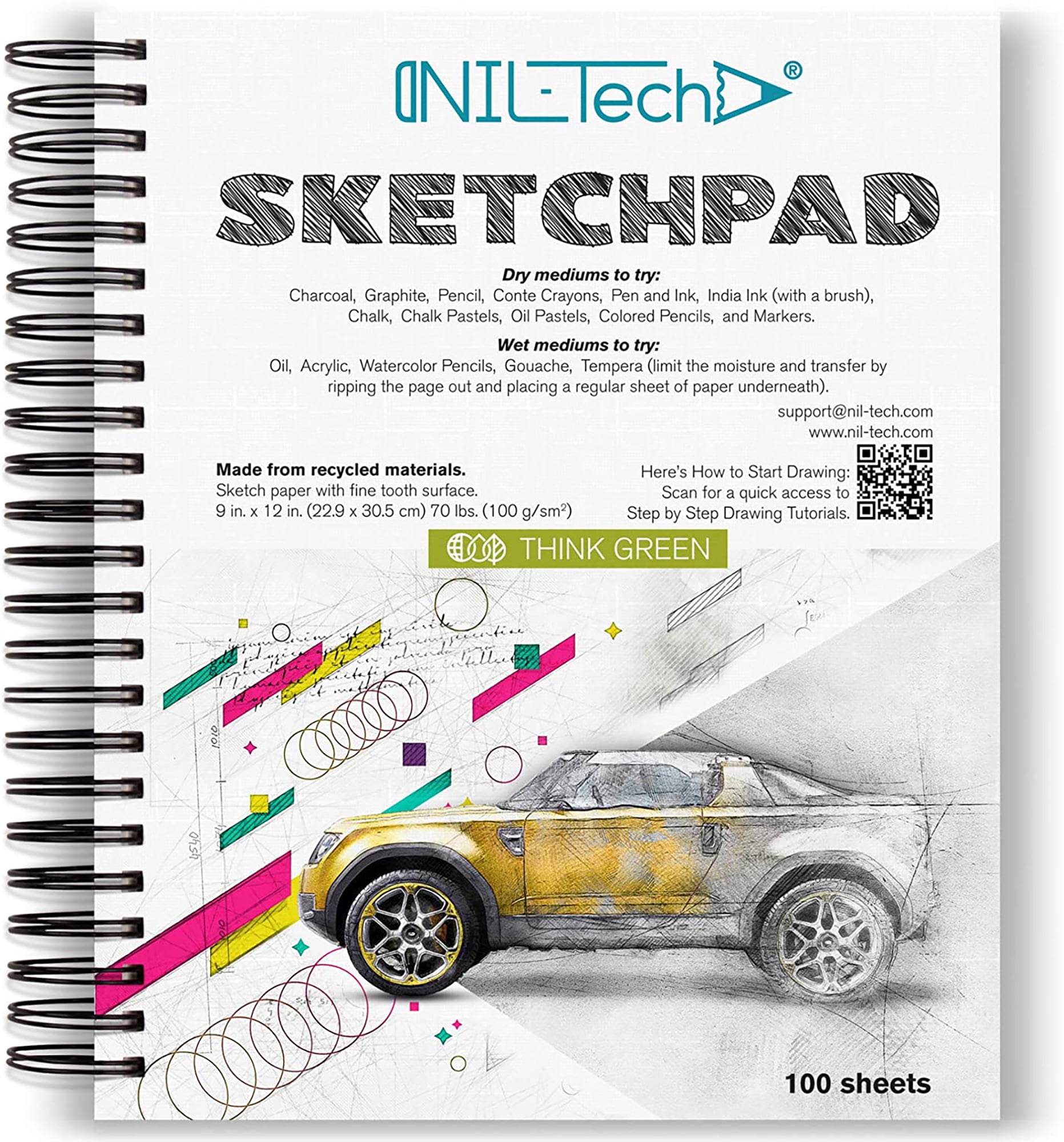 FIXSMITH 9X12 Sketch Book | 400 Sheets (68 lb/100gsm) Sketchbook| 4 Pack  (100 Sheets Each) |Acid Free Drawing Paper | Spiral Bound Sketchpad for