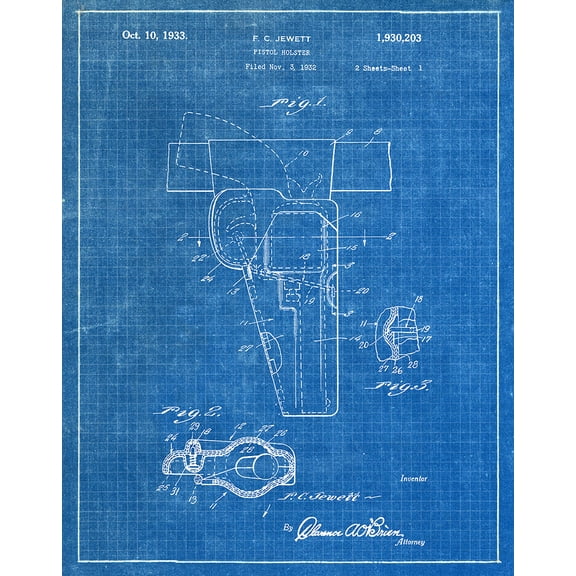 Original Pistol Holster Artwork Submitted In 1933 - Police - Patent Art Print