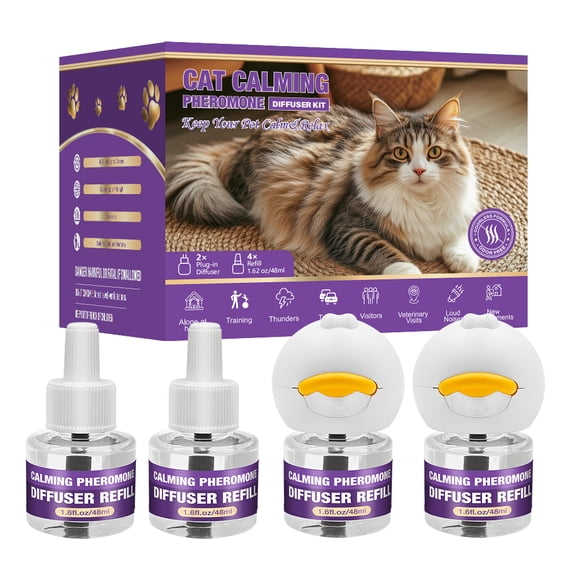 Feliway Refills for Cats, Cat Calming Diffuser Kit with 2 Diffusers and 4 Refills, Helps Reduce Stress, Scratching, Spraying and Hiding, Long Lasting Pheromone Solution