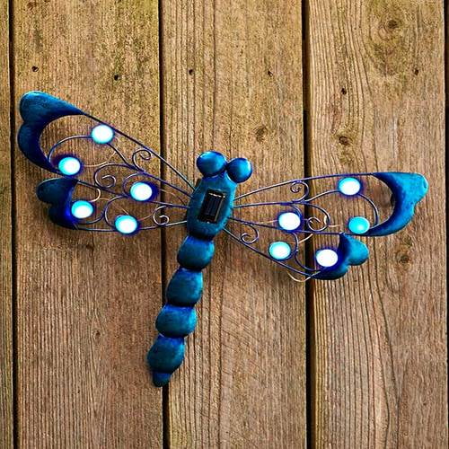 Dragonfly Wall Art Light Solar Powered Garden up Hang Hanging Yard