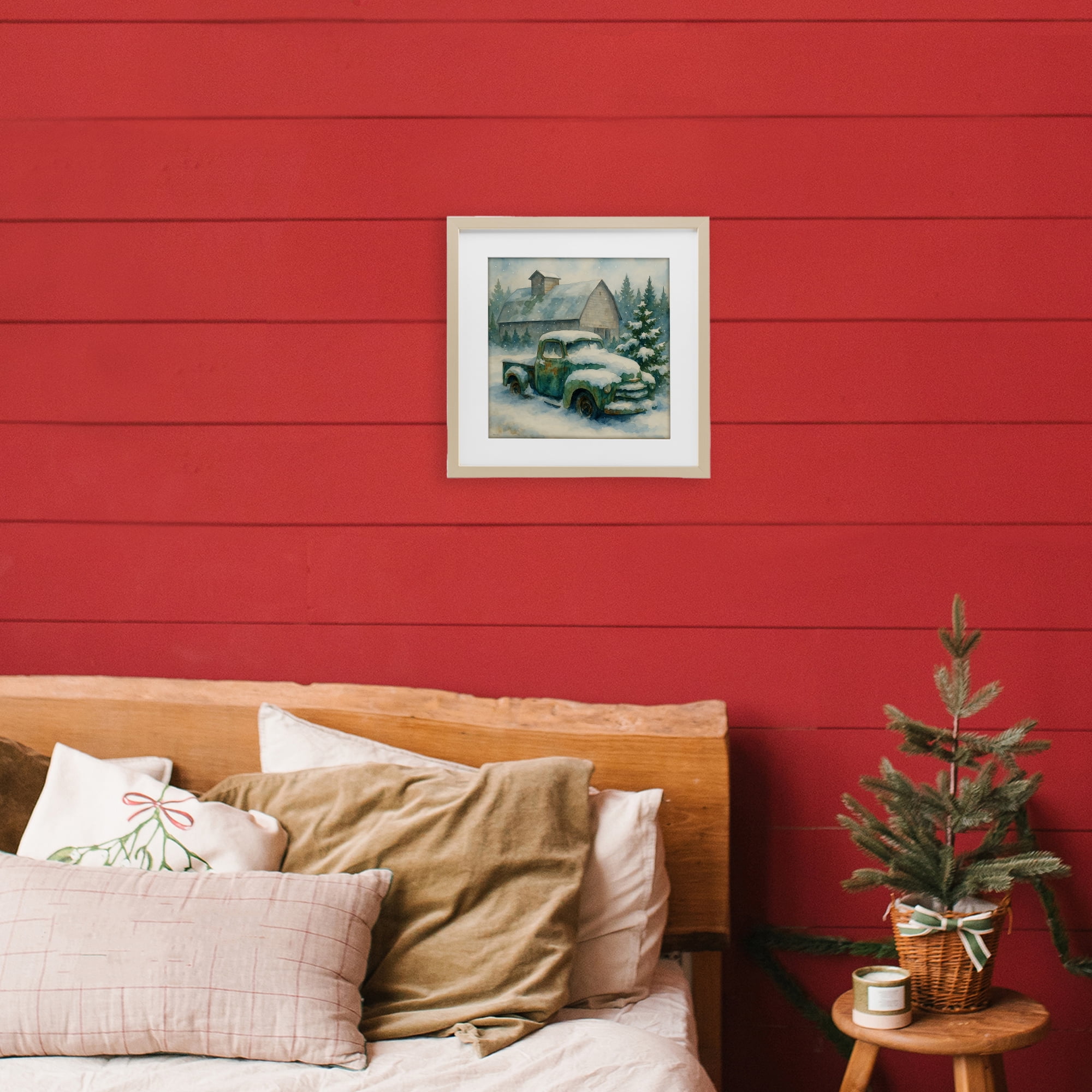 Stupell Industries Nostalgic Winter Farm Truck Birch Framed Print Under Glass, design by Antony Smith