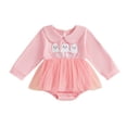 thumbnail image 3 of lnmuld Halloween Peter Pan Collar Little Boo Ghost Embroidery Tulle Baby Girls Long Sleeve Bubble Romper Dress Onesie 0-3 Months,Pink, 3 of 4