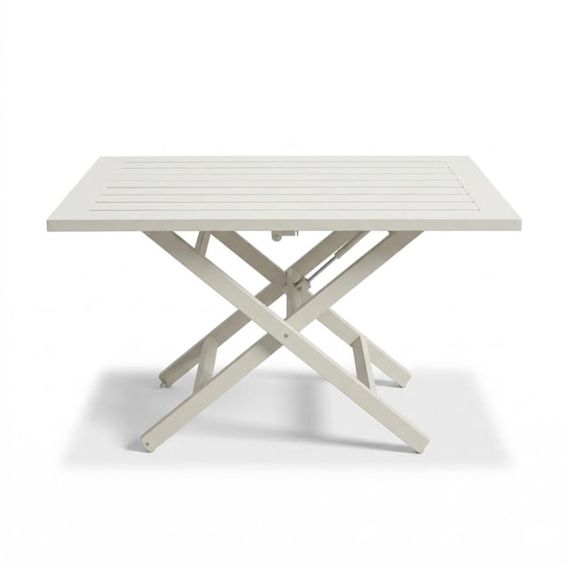 F. Corriveau International Copenhagen Table Basse à Plateau Relevable 27 Pouces x 47 Pouces – Aluminium à Hauteur Réglable, Grège