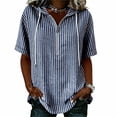 thumbnail image 2 of LEKWK Striped Casual Shirts for Women Hooded Short Sleeve Zipper Tunic Shirts Loose Fit Breathable Comfy Summer Tops Fashion Beach Vacation Daily Wear, 2 of 6