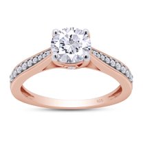 D Color VVS1-VVS2 Round Brilliant Cut 1 Carat Moissanite Lab Created Diamond Rings Engagement Ring for Womens In 14K Rose Gold Over Sterling Silver-5.5
