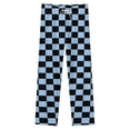 thumbnail image 4 of Black Aqua Yellow Checkerboard Pattern Winter Female Pants Flannel High Waist Women Pants Lady Warm Straight Leg Plush Trousers, 4 of 7