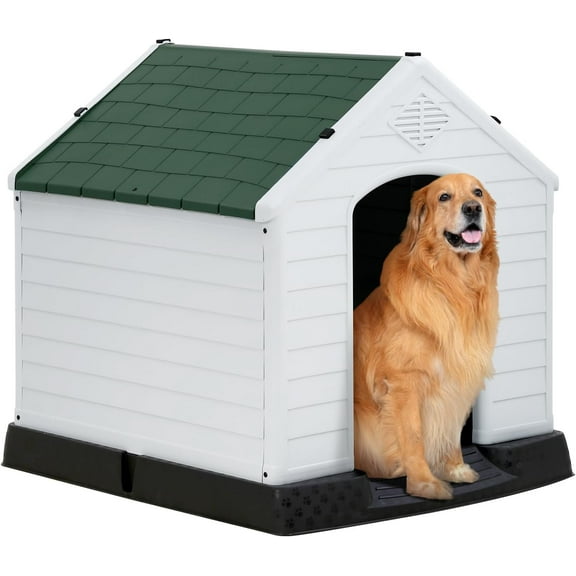 XF XINFENG Large Dog House Plastic Indoor Outdoor Waterproof Dog Kennel with Air Vents Elevated Floor( Green, 41''L*37.4''W*39''H)