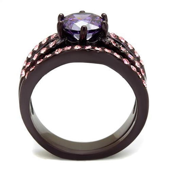 TK2652 - IP Dark Brown (IP coffee) Stainless Steel Ring with AAA Grade CZ in Amethyst