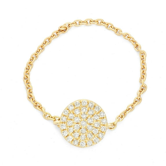 14K Yellow Gold Diamonds Round Disc Charm Chain Ring Size 6