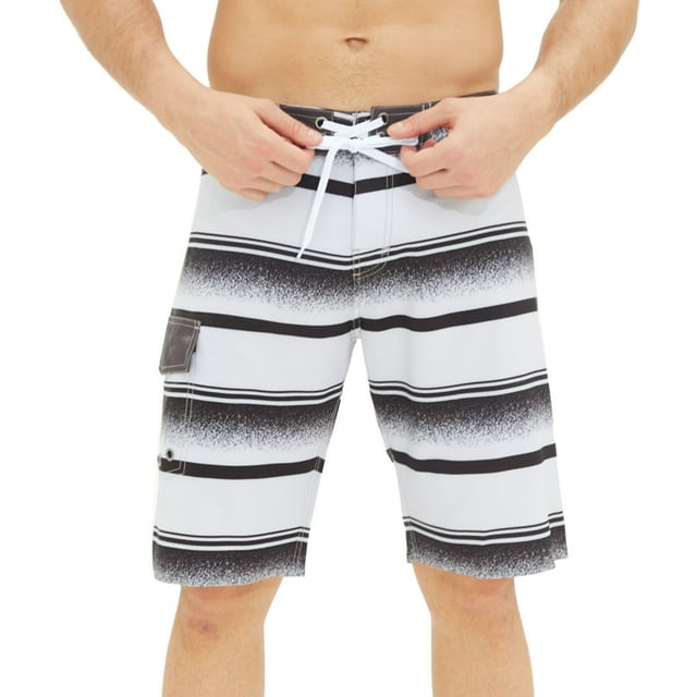 Aayomet Mens Swim Trunks Summer Casual Striped Splicing Suit Waist Adjustable Drawstring Triangle Liner Pocket (Gray, 34)
